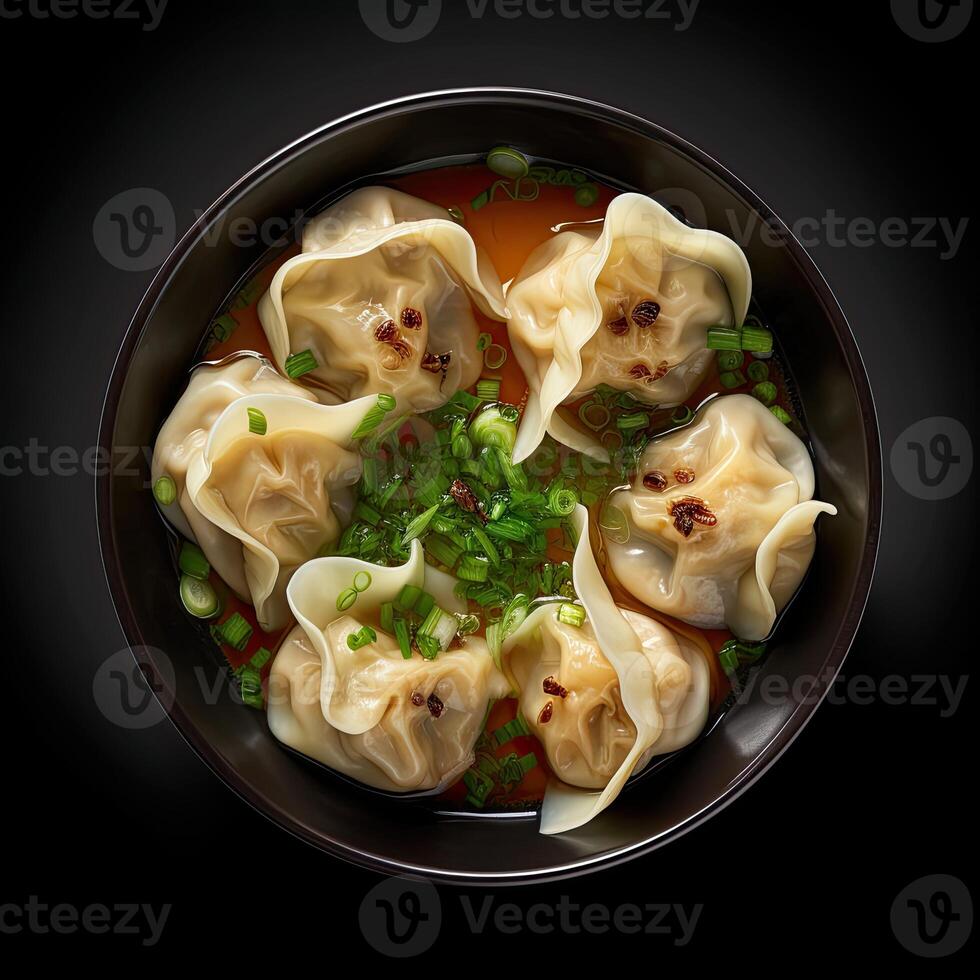 ai généré wonton soupe fermer isolé sur blanc Contexte photo