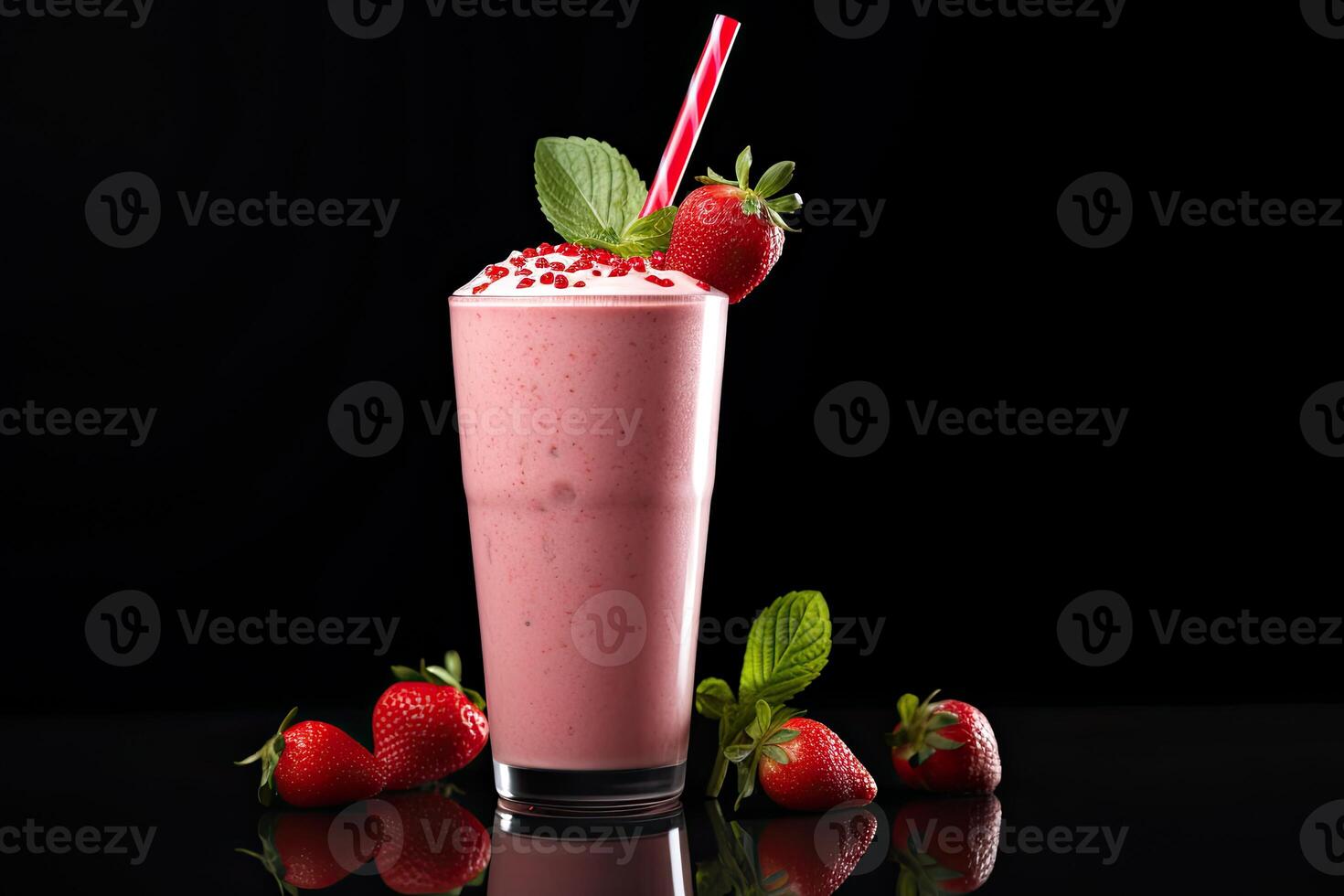 ai généré fraise Milk-shake proche en haut photo