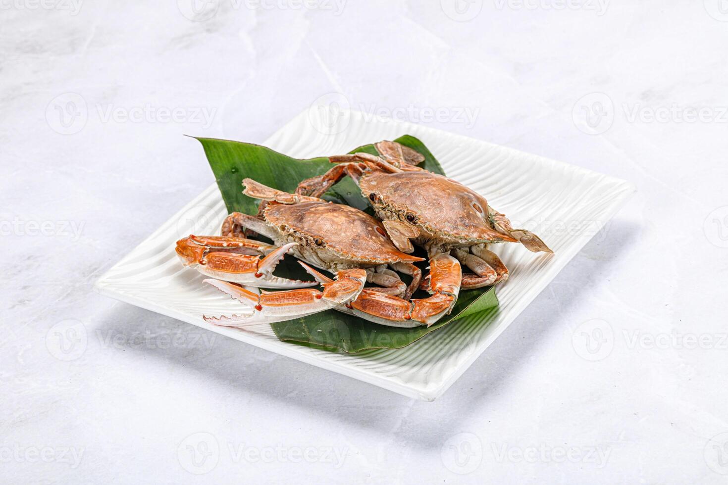 délicieux bouilli Crabe dans le assiette photo