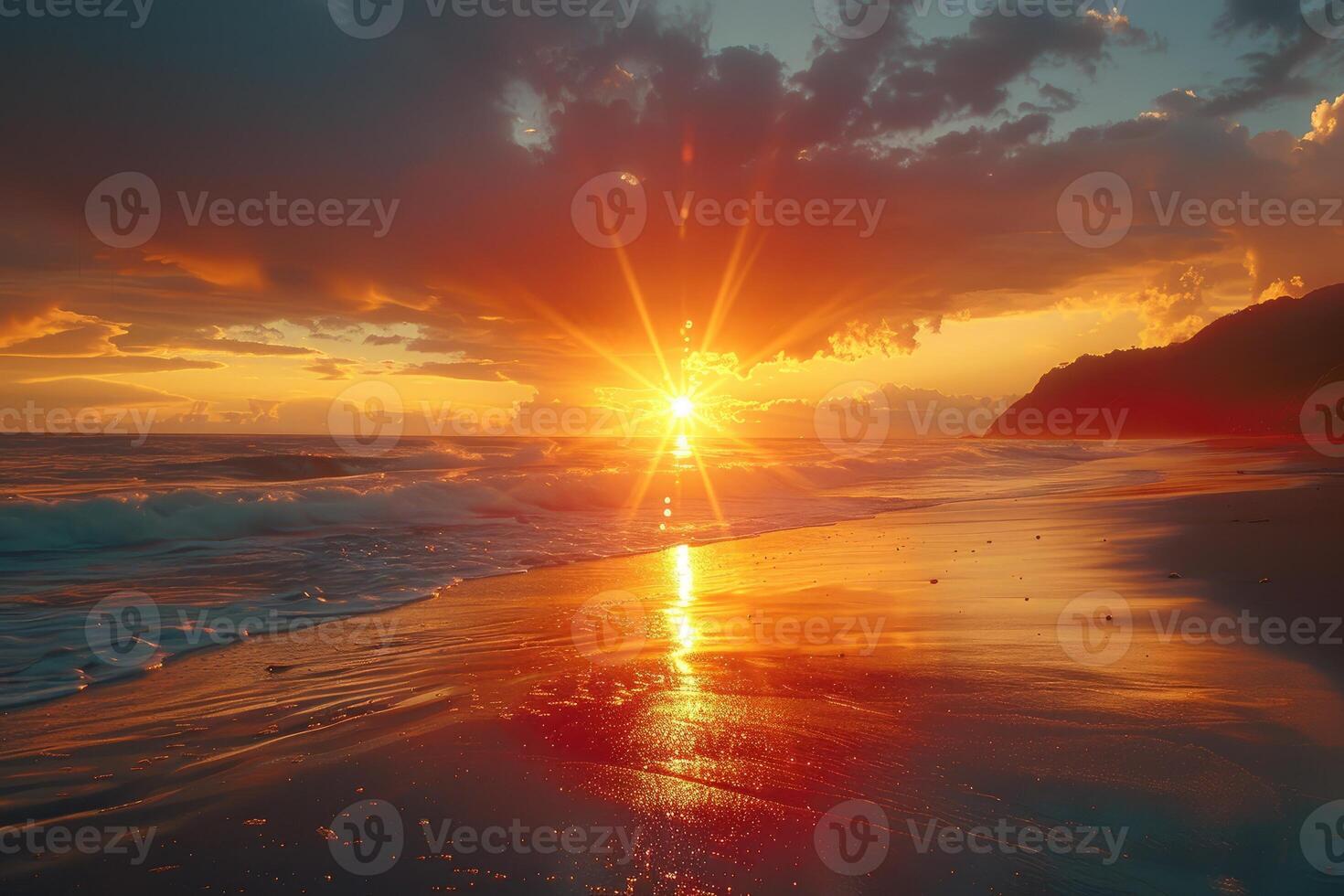 ai généré magnifique tropical le coucher du soleil sur océan plage professionnel la photographie photo