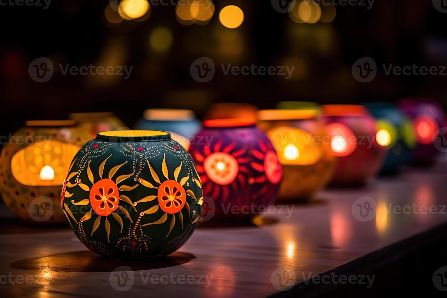 ai généré content diwali - argile diya les lampes allumé pendant diwali photo