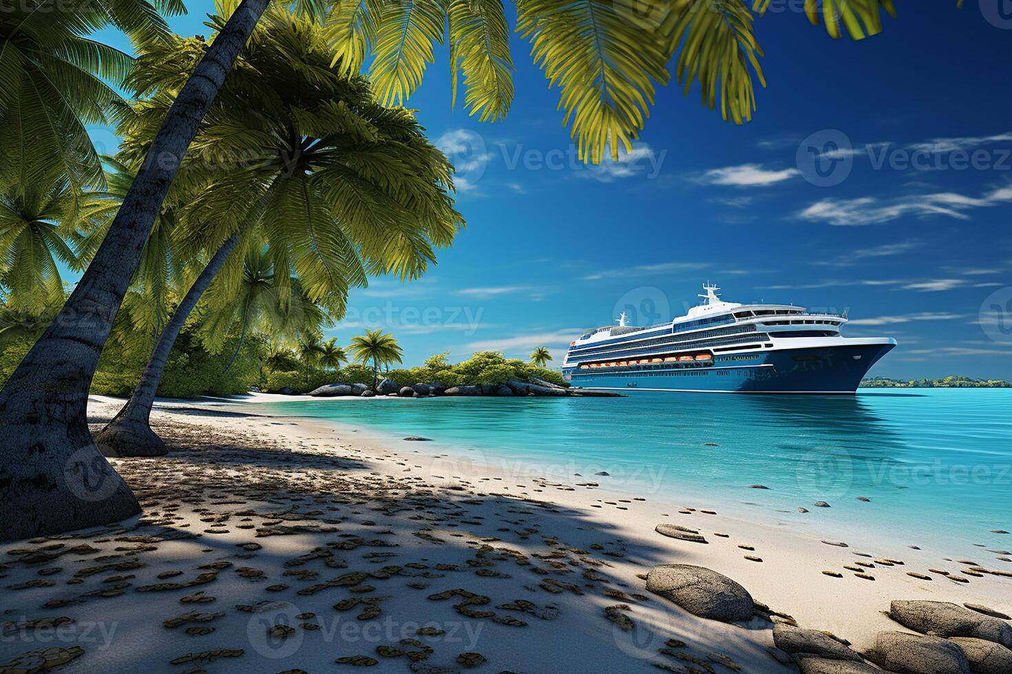 ai généré croisière navire pour vacances Voyage avec plage paysage photo