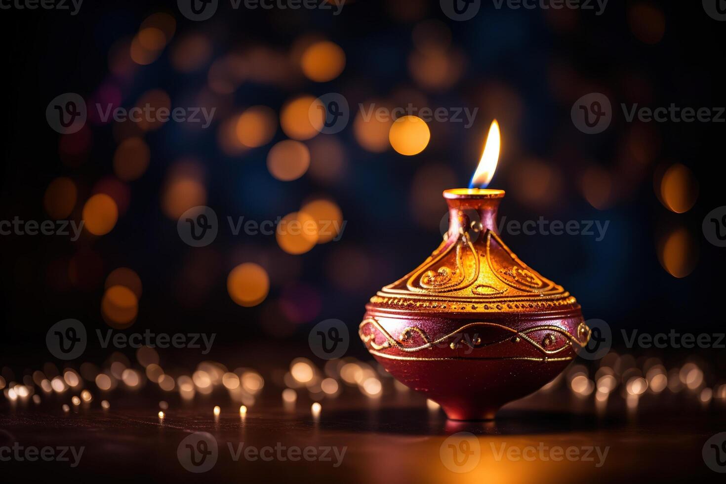 ai généré coloré diya les lampes allumé pendant diwali fête photo