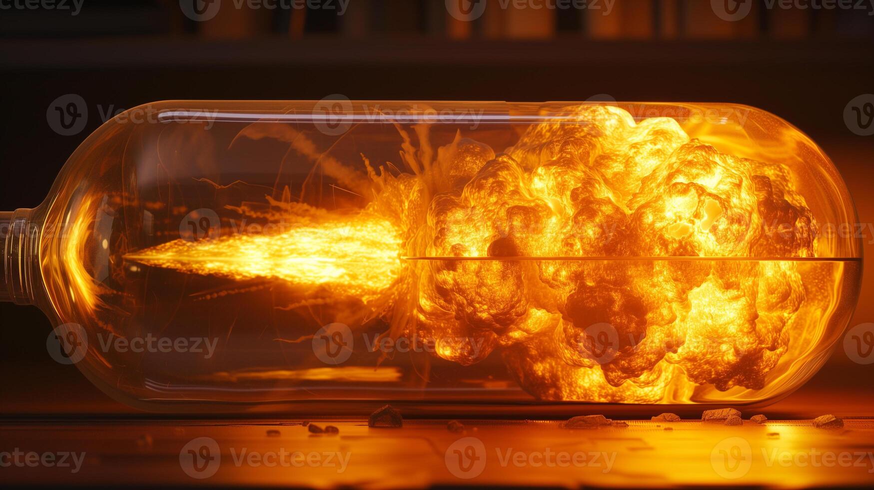 ai généré nucléaire explosion capturé à l'intérieur une bouteille photo