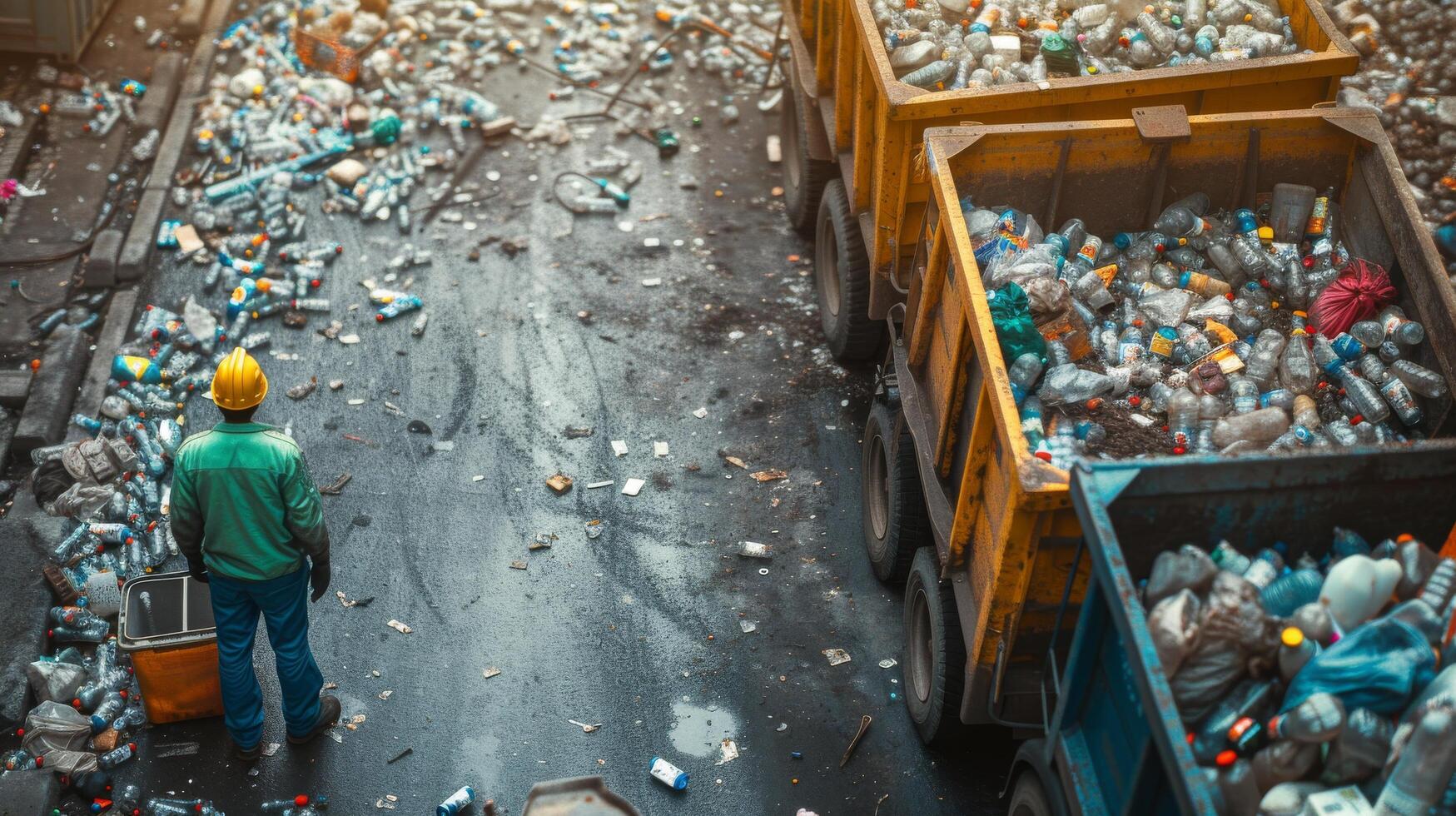 ai généré recyclage ouvrier à déchets la gestion site photo