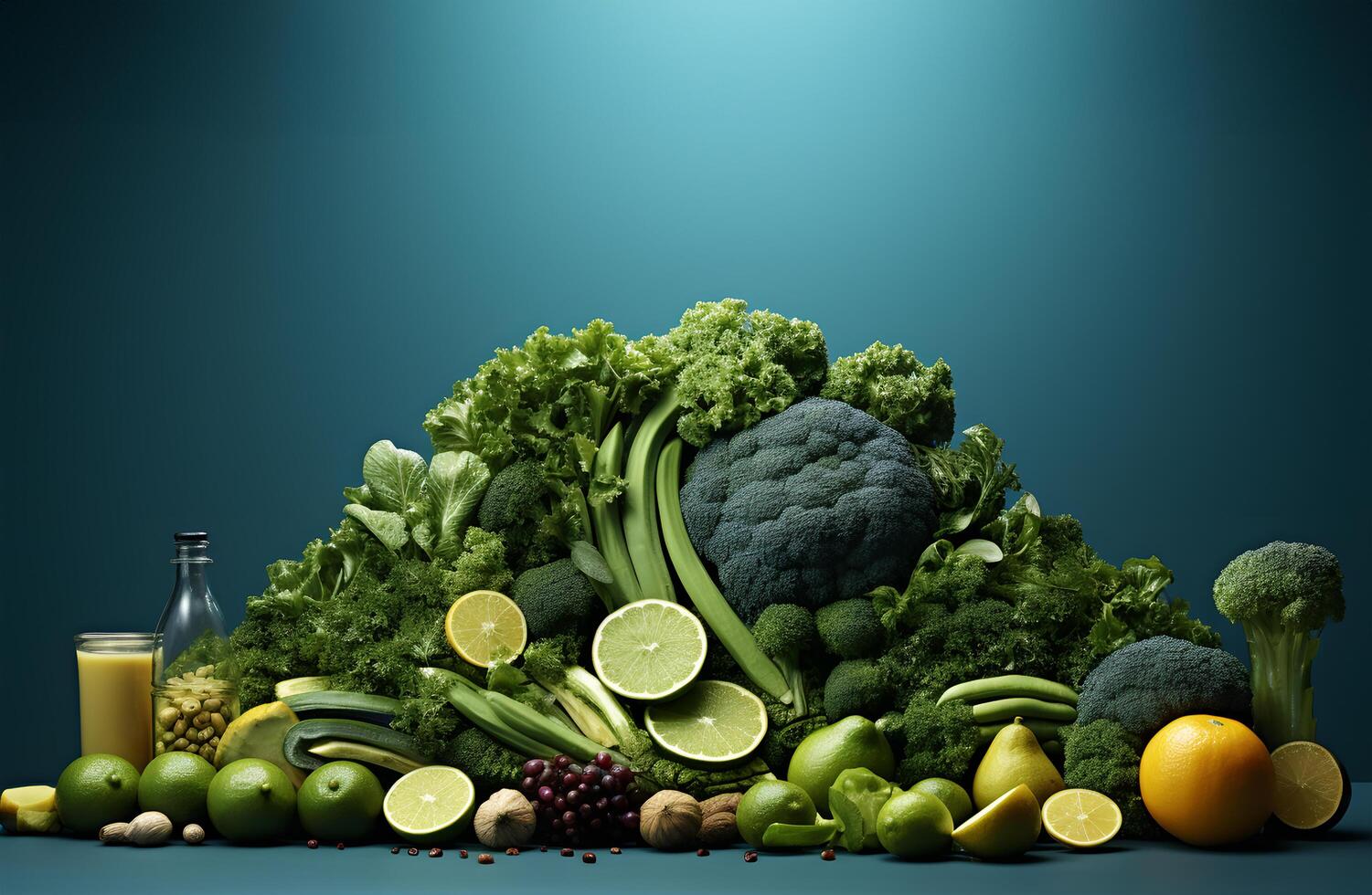 ai généré une diverse collection de vert des légumes soigneusement arrangé pour afficher, mise en évidence une en bonne santé régime photo