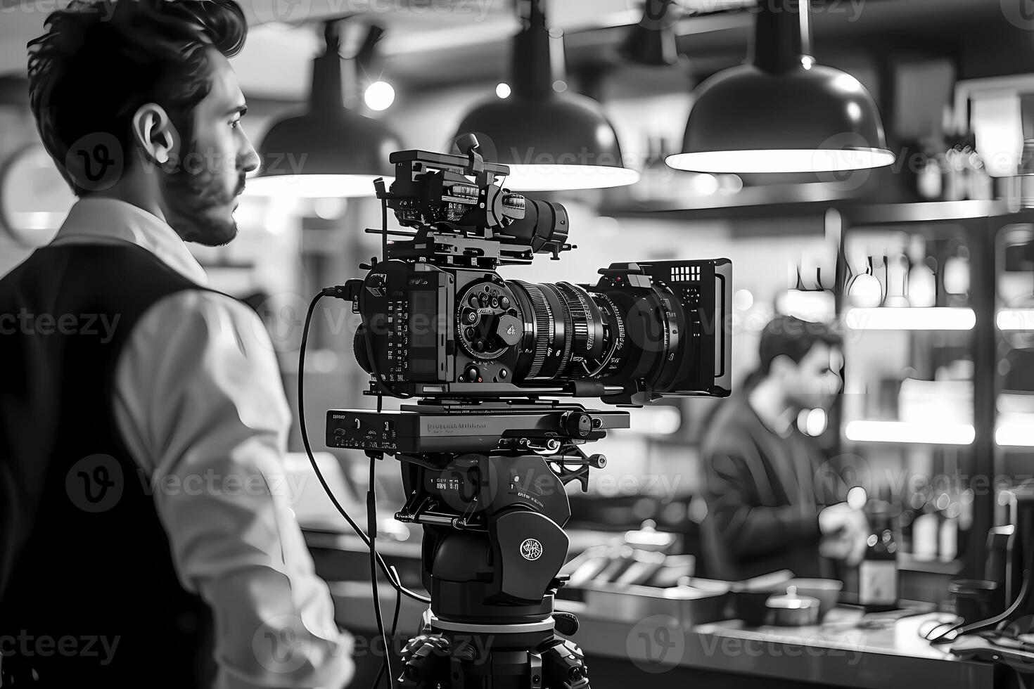 ai généré réalisateur encadrement scène sur professionnel film caméra photo