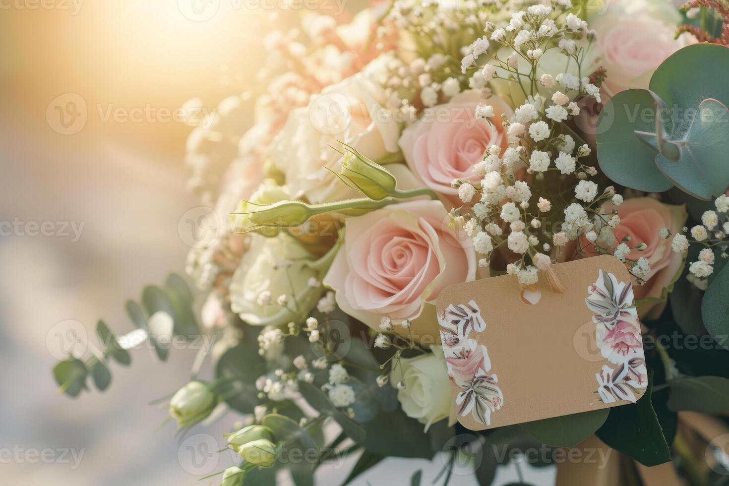 ai généré fabriqués à la main printemps bouquet avec une personnalisé étiqueter. génératif ai photo