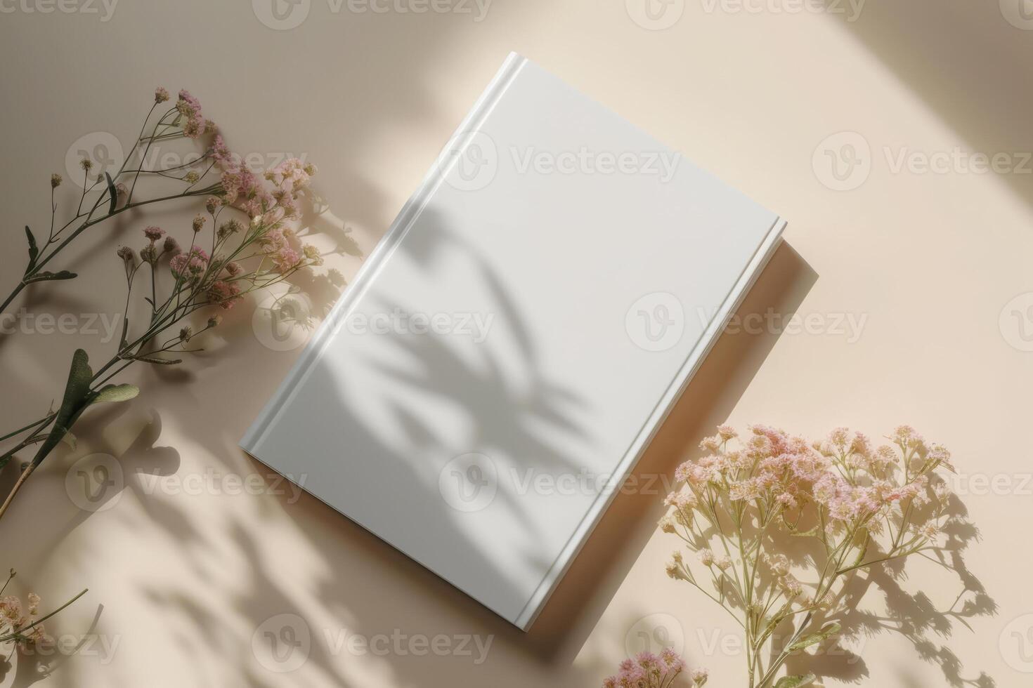 ai généré maquette de une Vide couverture blanc livre avec une ensoleillé Contexte. génératif ai photo