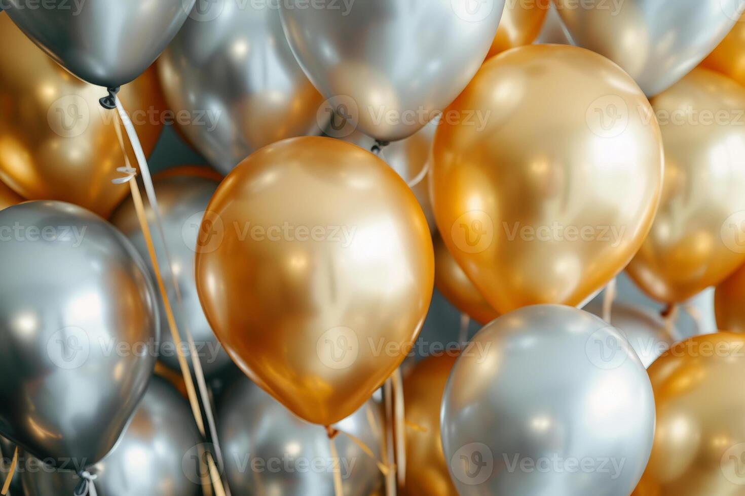 ai généré d'or et argent des ballons. de fête Contexte. génératif ai photo