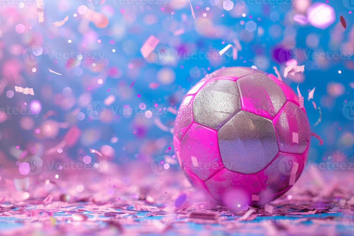 ai généré rose football Balle avec pétillant confettis et briller. génératif ai photo