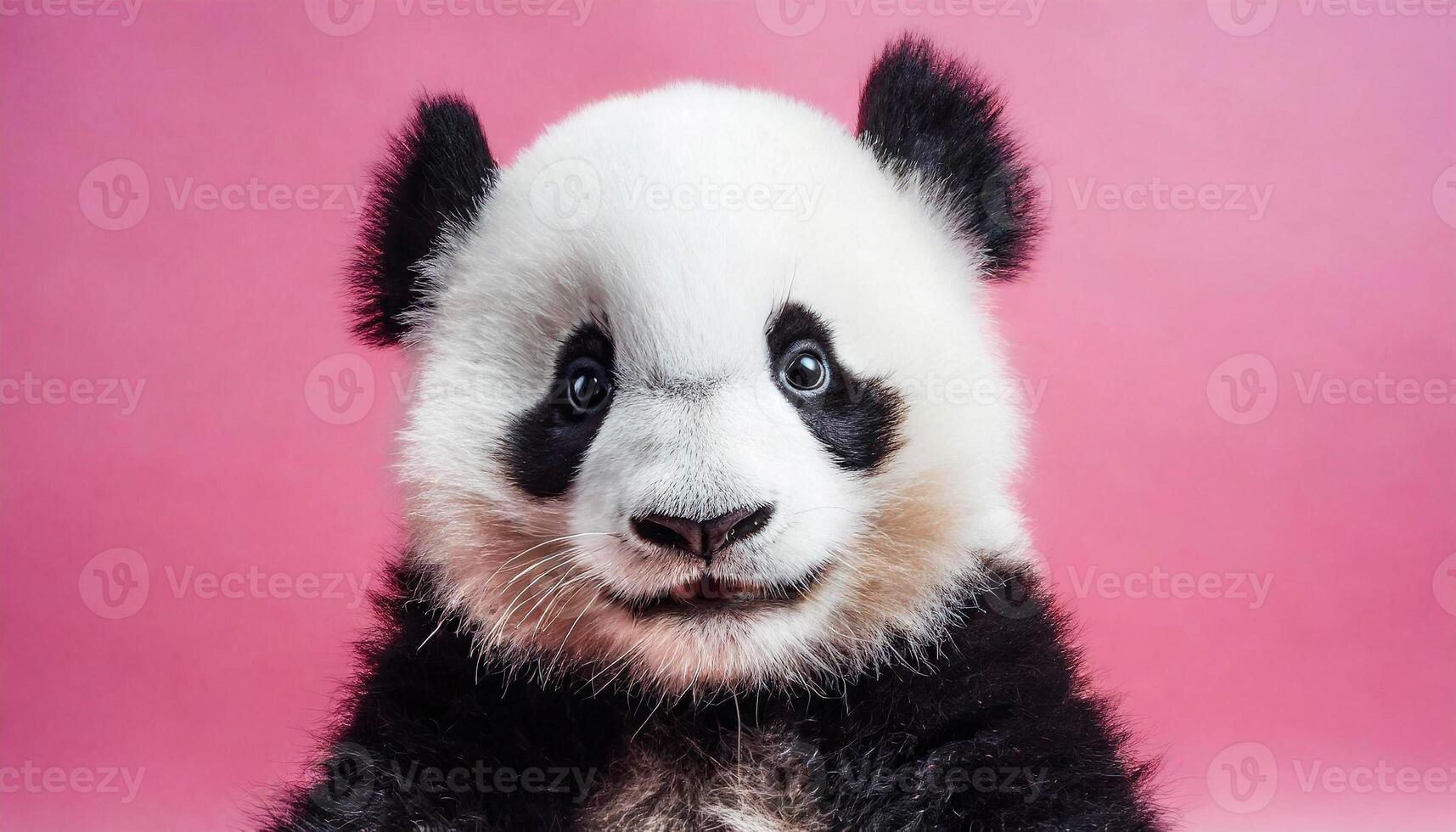 ai généré peu mignonne Panda sur le rose arrière-plan, généré image photo
