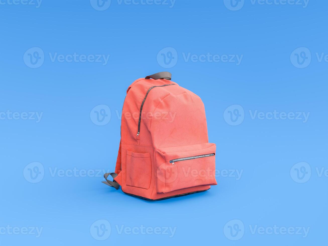 rouge sac à dos sur bleu arrière-plan, minimal éducatif concept photo