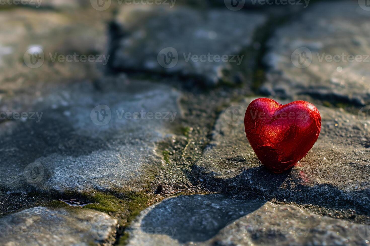 ai généré une rouge cœur est assis sur une pierre chemin. photo