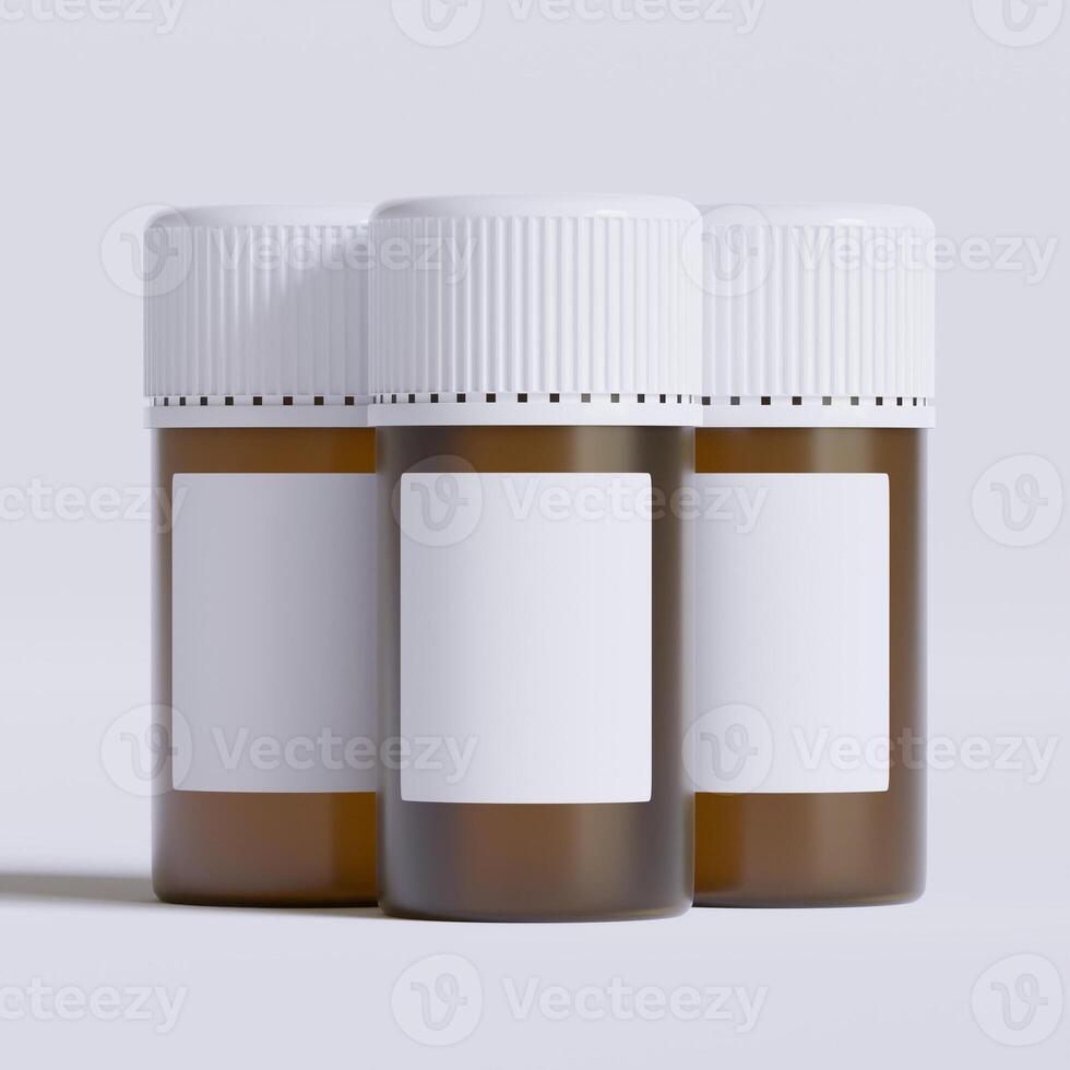 Fiole de pilules avec Vide étiqueter, isolé sur blanc Contexte. fermé médicament bouteille isolé sur blanc Contexte 3d illustration photo