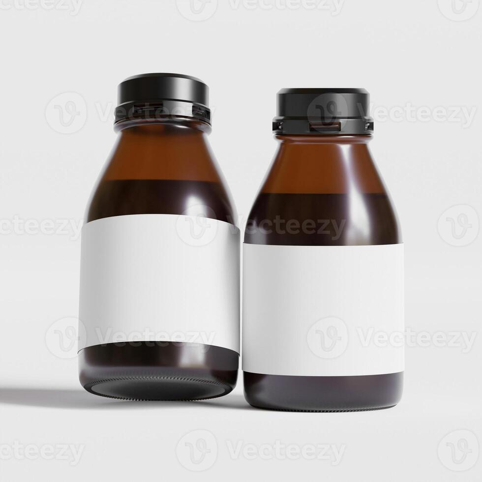 médicament bouteille de marron verre isolé sur blanc Contexte avec coupure chemin. la toux sirop, maquette 3d le rendu illustration photo