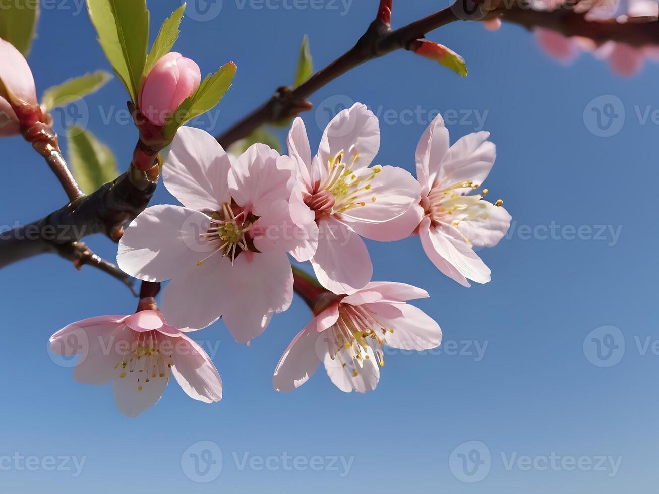 ai généré une branche de rose fleurs avec bleu ciel dans le Contexte photo