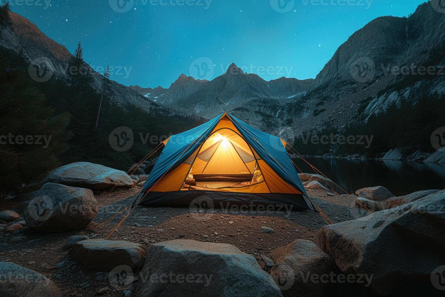 ai généré camp en dehors avec tente dans parc professionnel la photographie photo