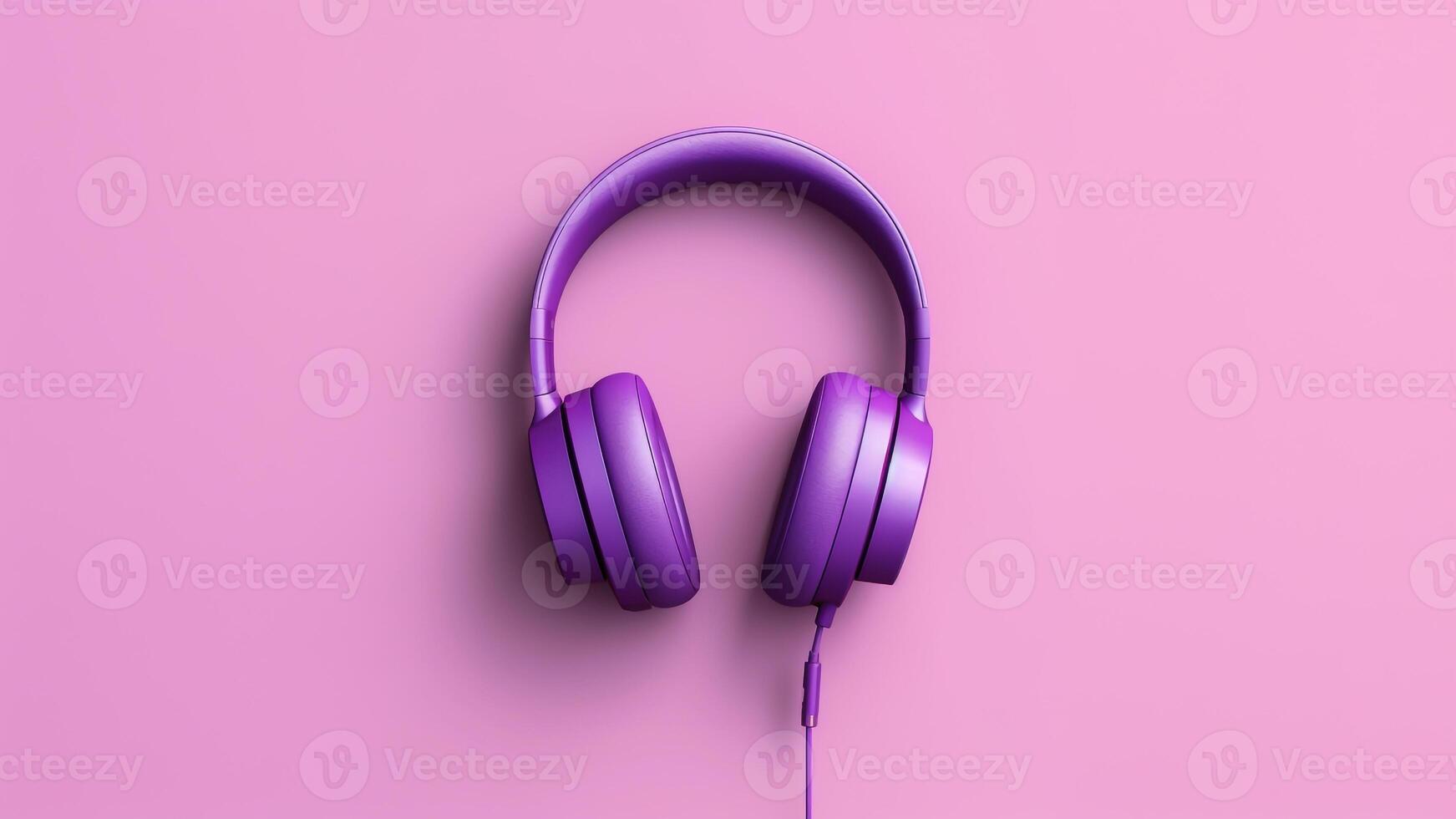 ai généré violet écouteurs sur une rose Contexte - parfait pour la musique les amoureux. la musique journée concept. photo