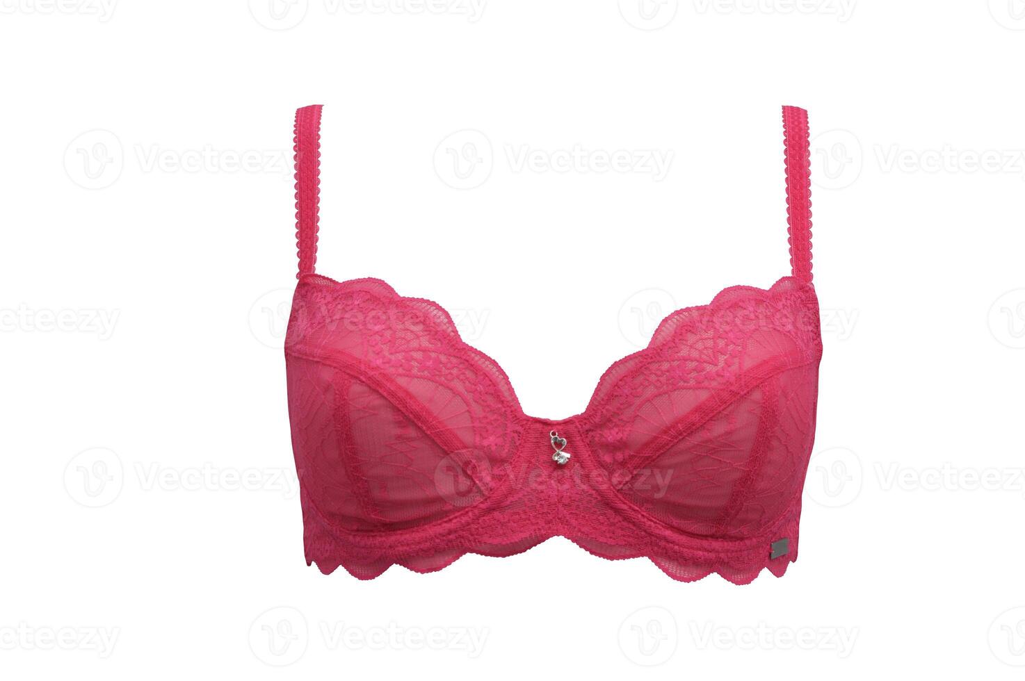 lingerie. rose brillant dentelle soutien-gorge isolé sur une blanc Contexte. à la mode coloré aux femmes sous-vêtement. photo