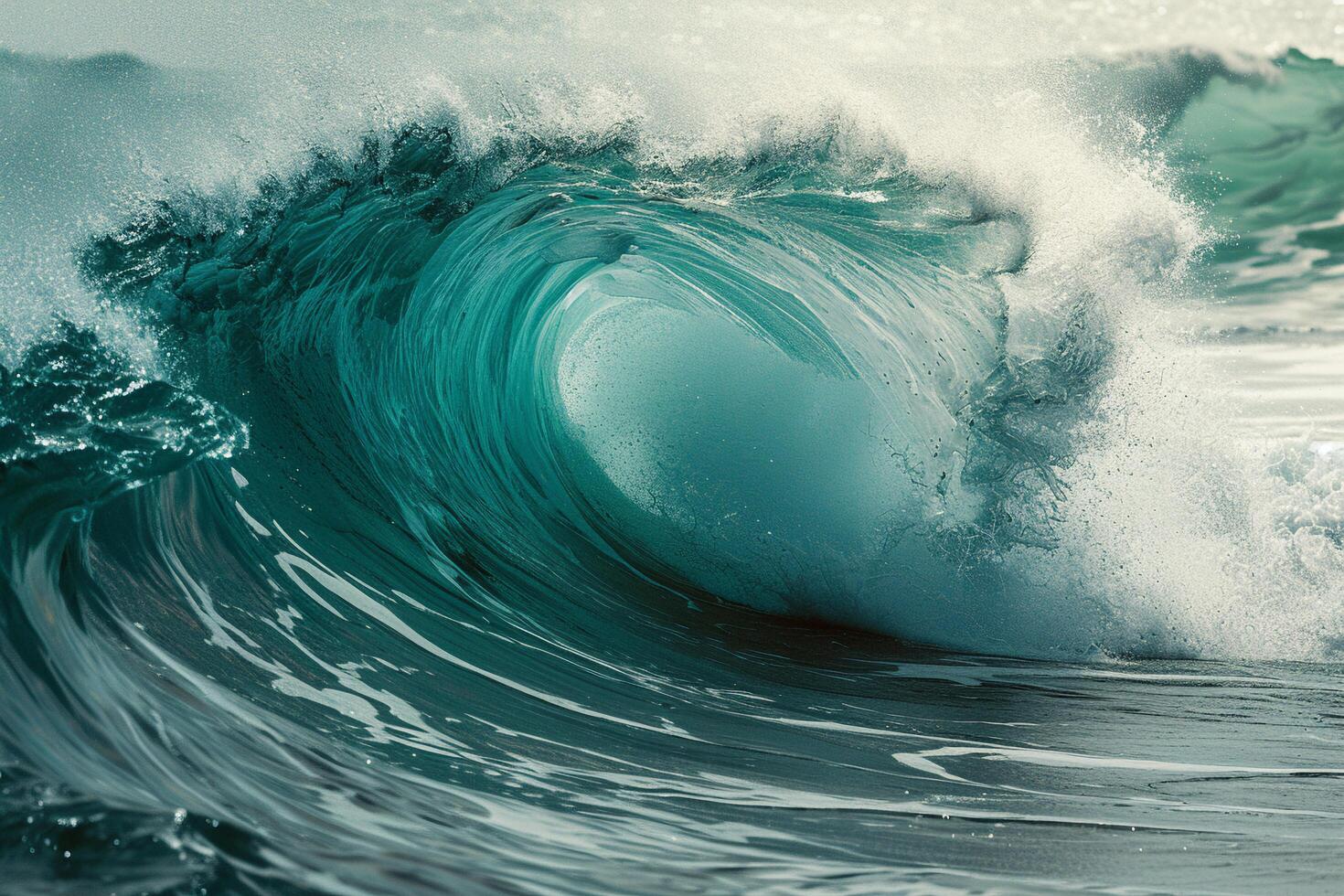 ai généré bleu océan vague avec blanc mousse et bleu ciel. photo