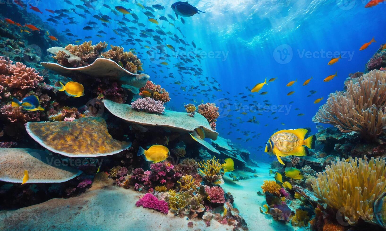 ai généré sous-marin scène avec récif et tropical poisson, incroyable la nature photo