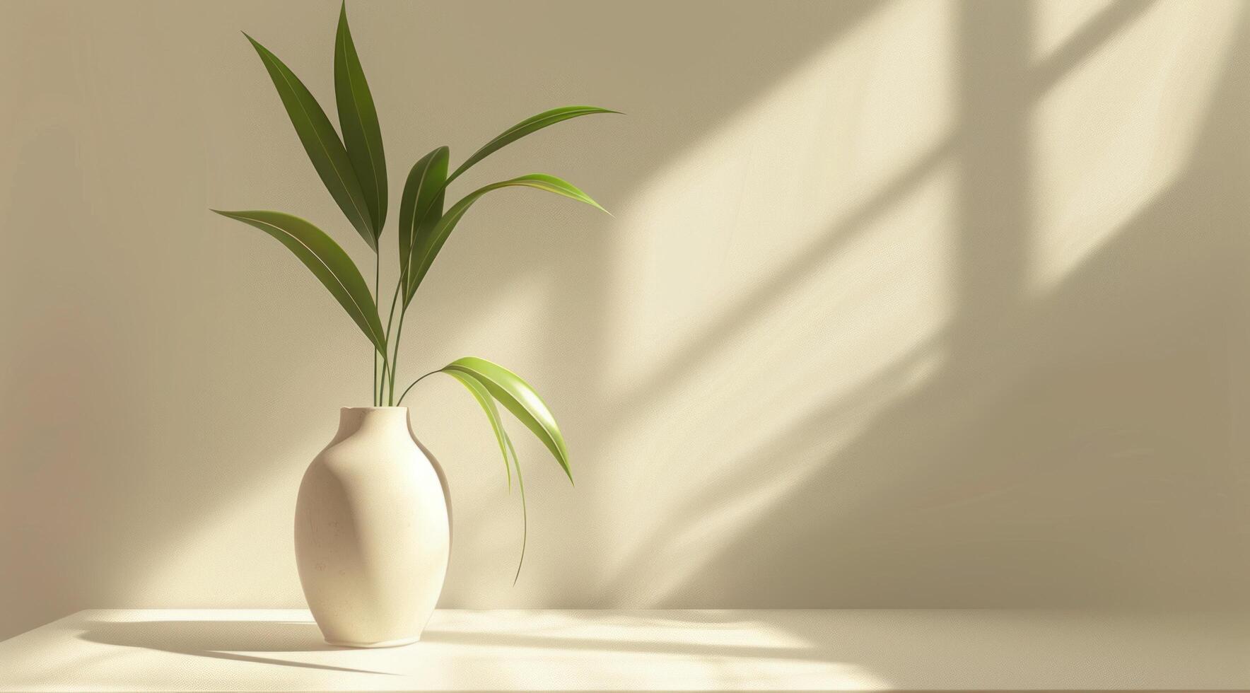 ai généré une blanc vase avec vert feuilles sur une blanc table photo