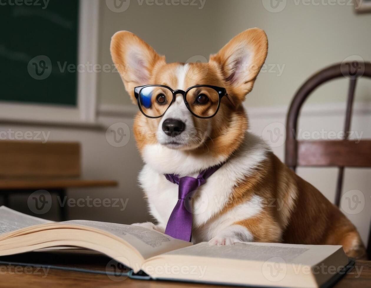 ai généré mignonne corgi chien professeur. photo