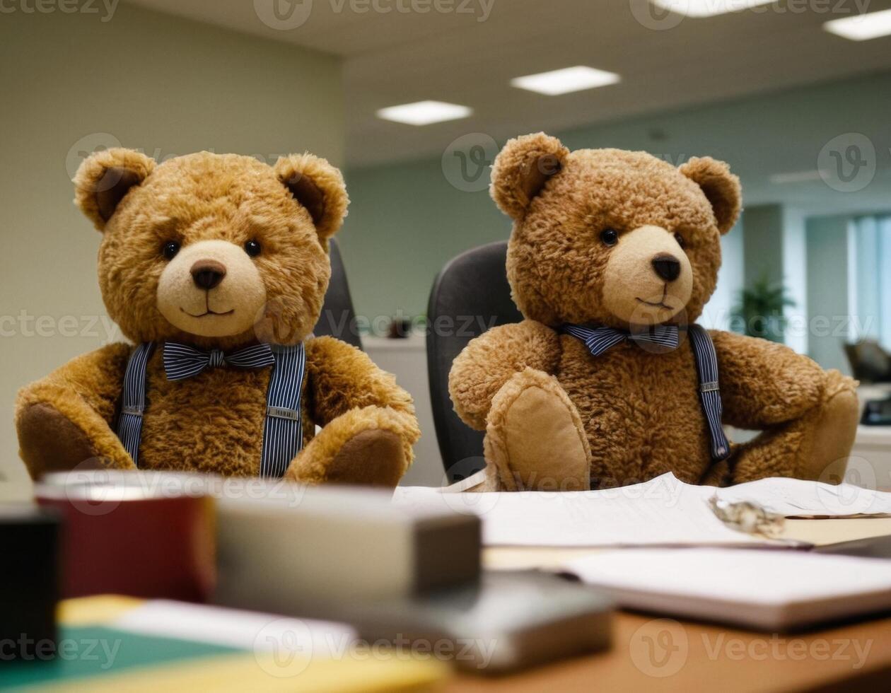 ai généré image de une jouet ours avec bonbons dans le bureau. ai génération photo