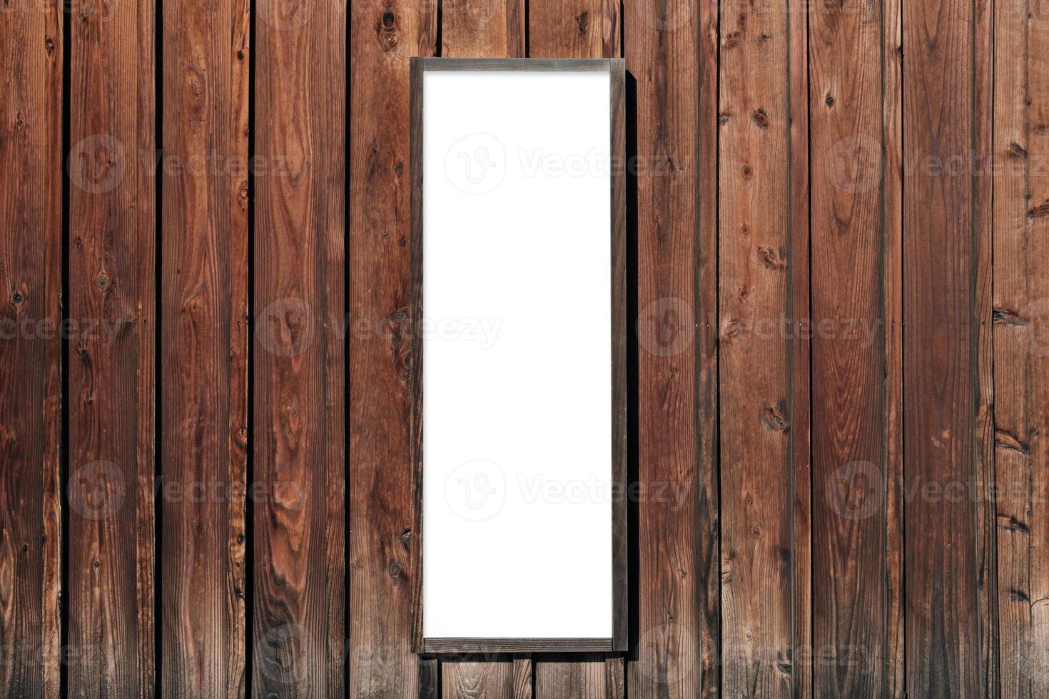 blanc enseigne pendaison sur en bois mur photo