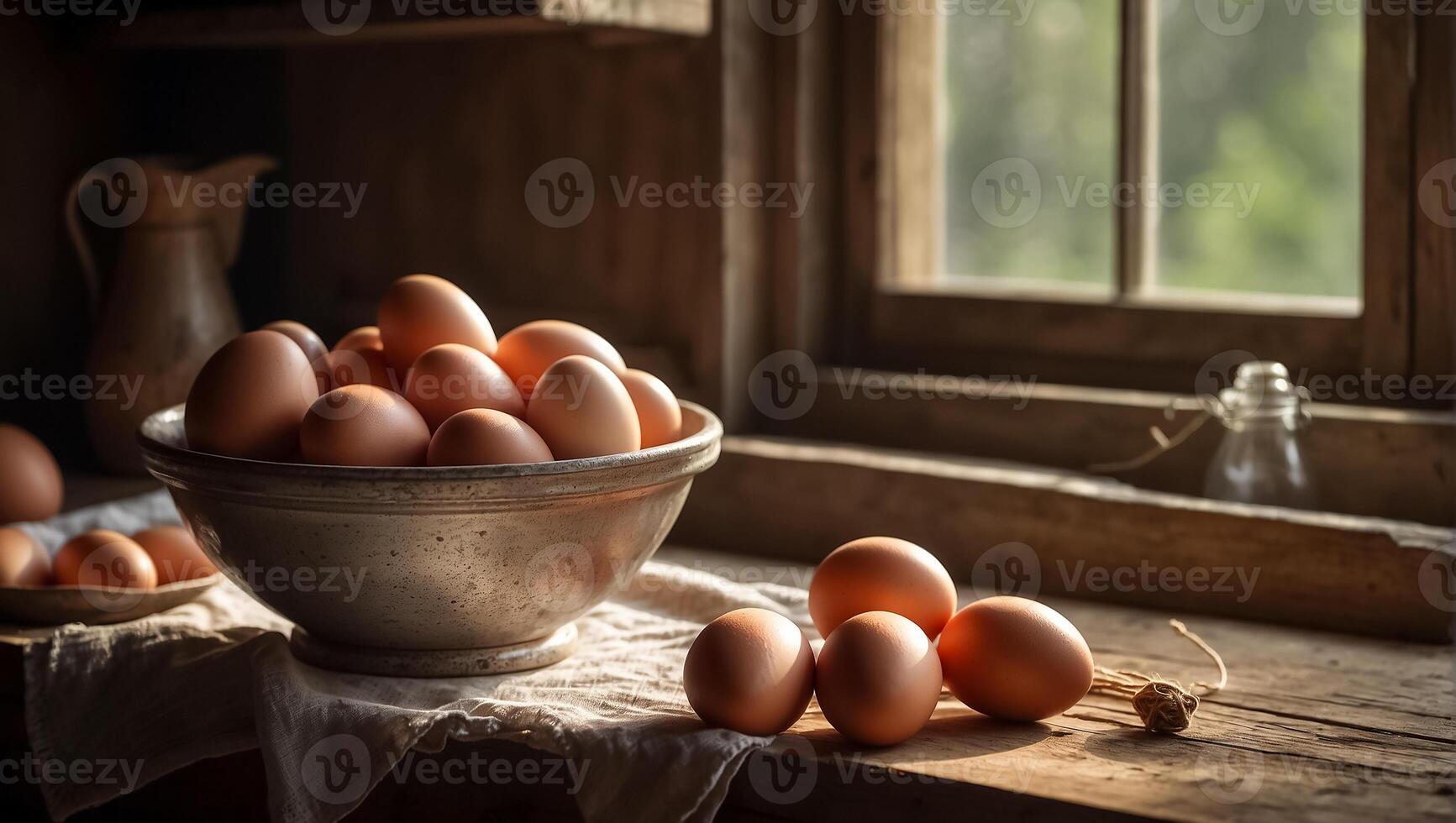 ai généré Frais des œufs dans une assiette dans le cuisine photo