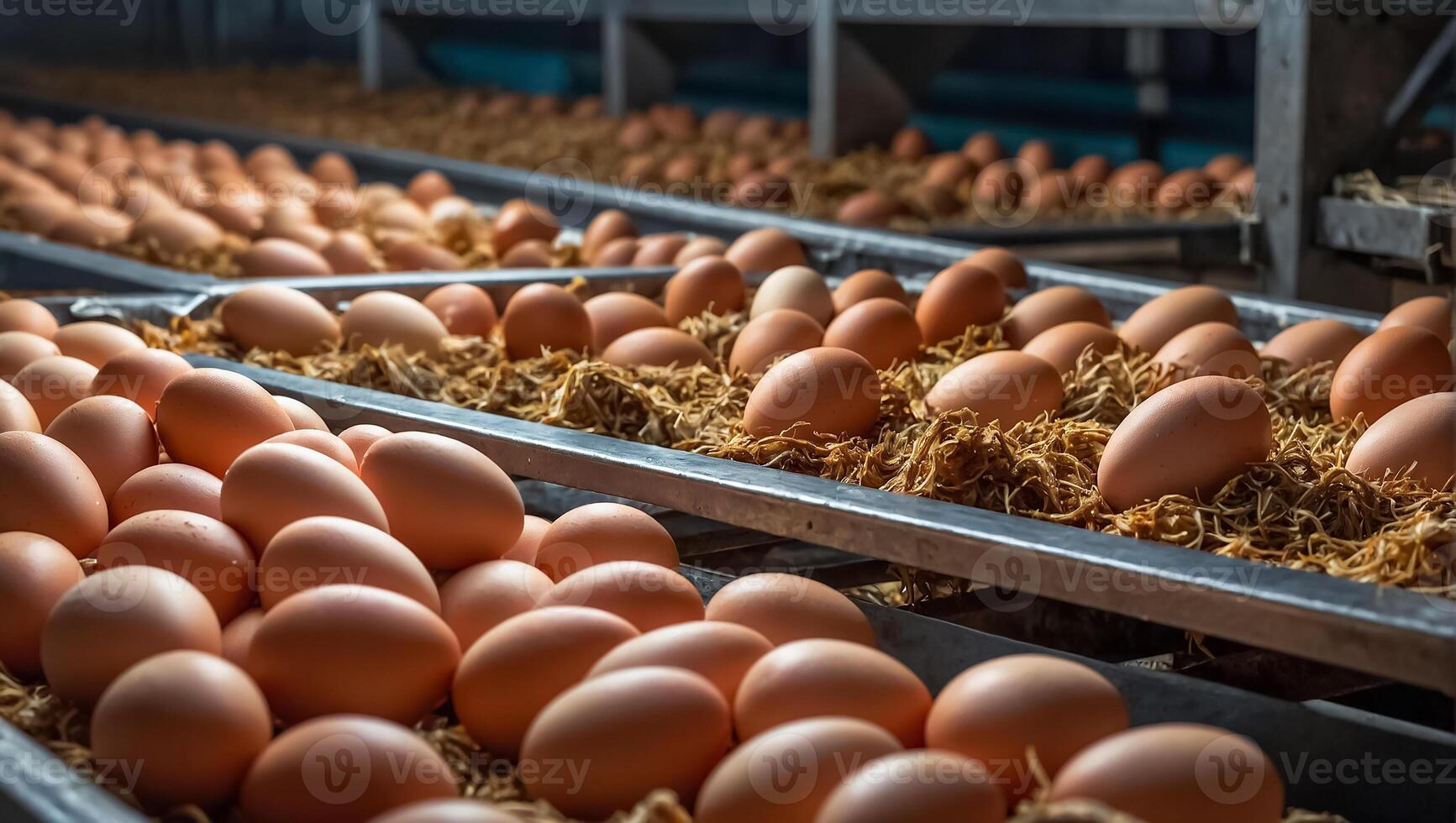 ai généré Frais des œufs à le usine photo