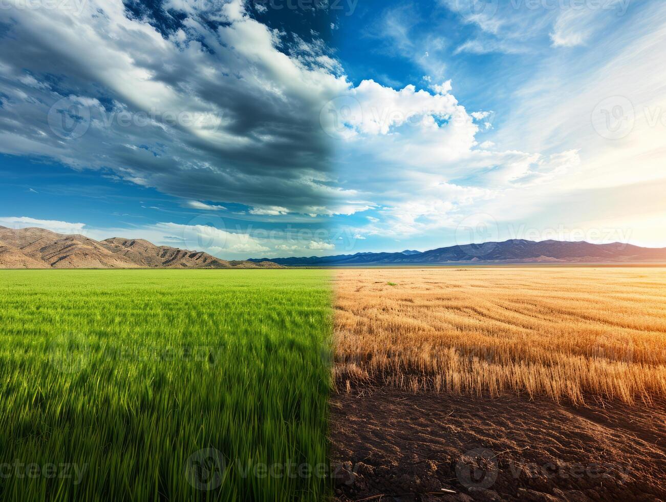 ai généré planète tournant à sécheresse des champs, concept illustrant climat changement affecte agriculture et Terre photo