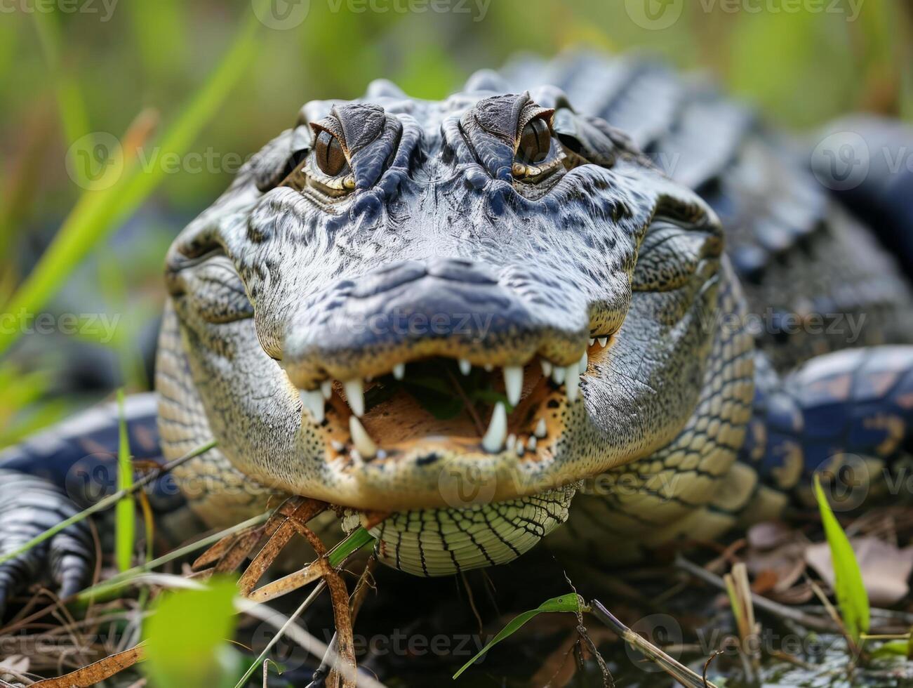 ai généré crocodile attendre pour ses proie cache dans le embuscade photo