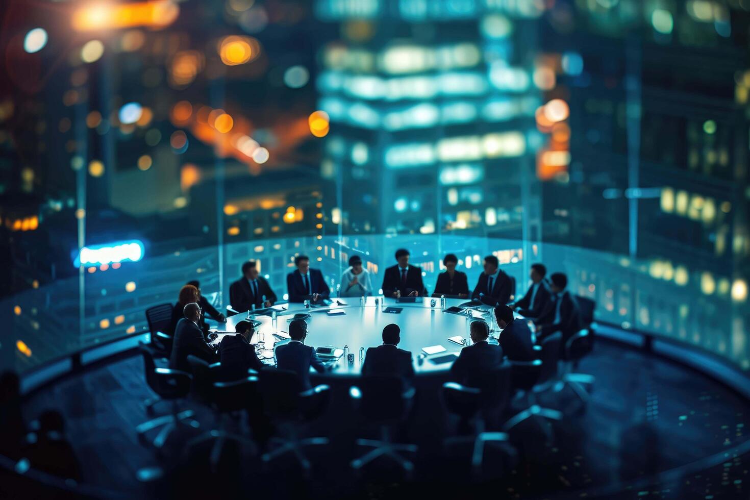 ai généré affaires gens séance autour une table dans une conférence pièce photo