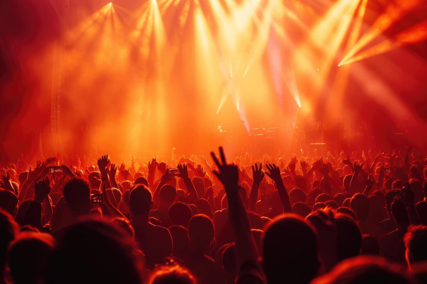 ai généré une foule à une concert avec leur mains en haut photo