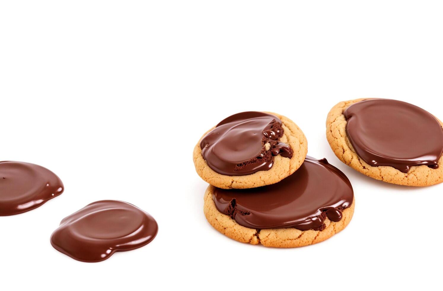 ai généré Chocolat versé sur biscuits isolé sur blanc Contexte photo