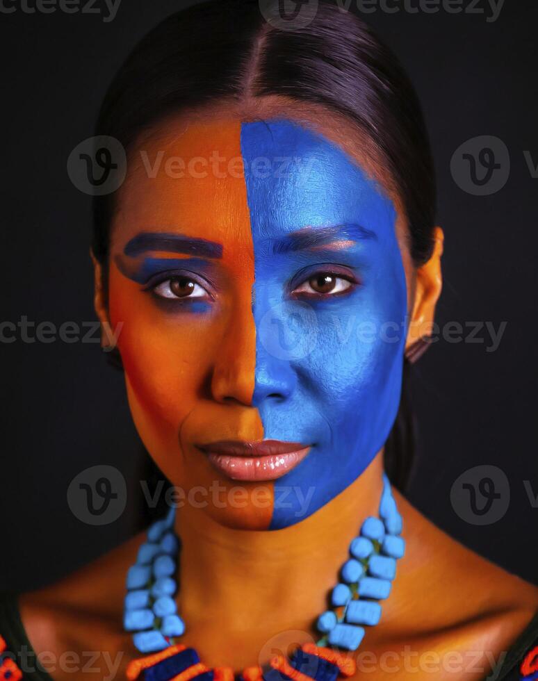 ai généré portrait la diversité de africain avec peint visage dans indigène culture photo