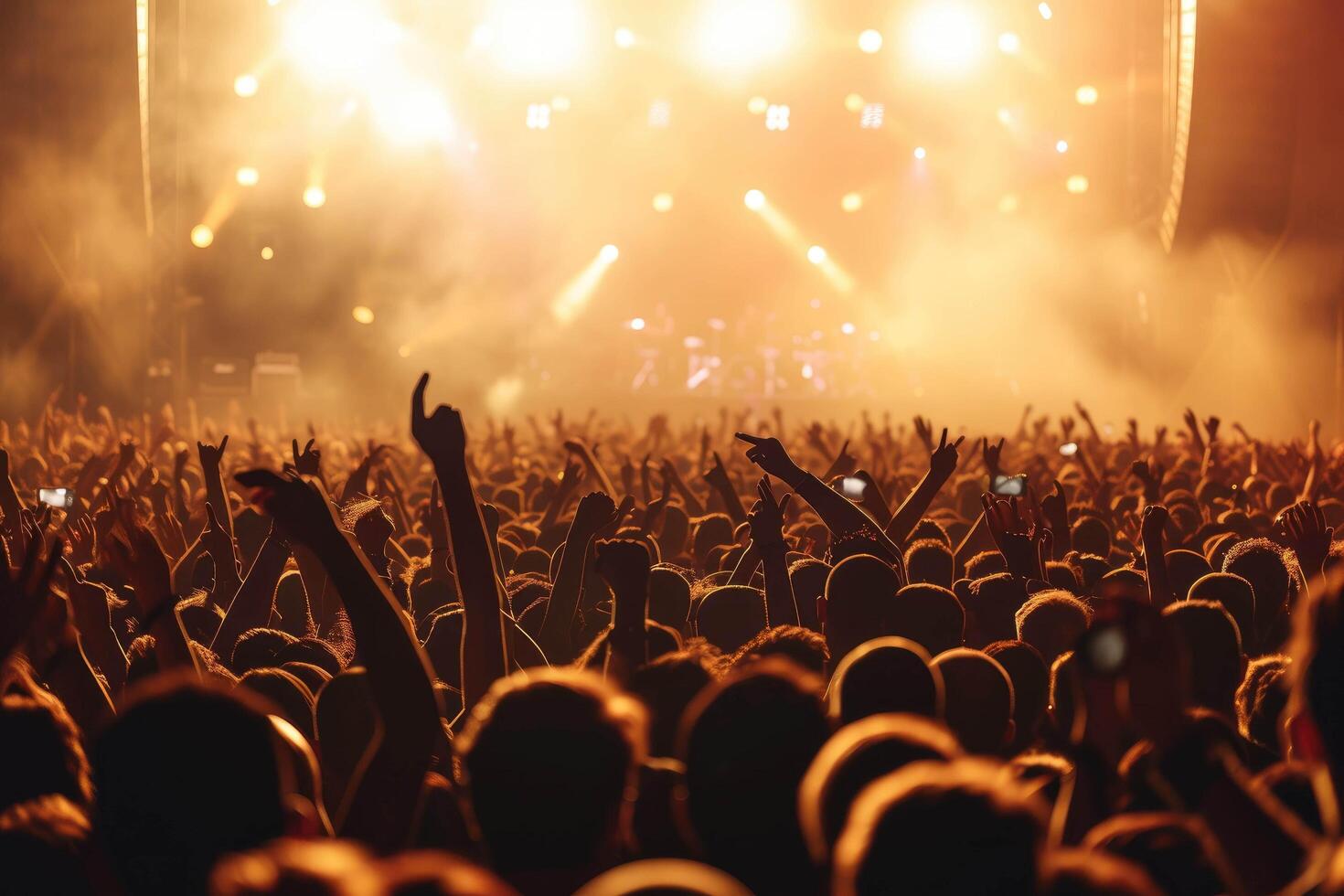 ai généré une foule à une concert avec leur mains en haut photo