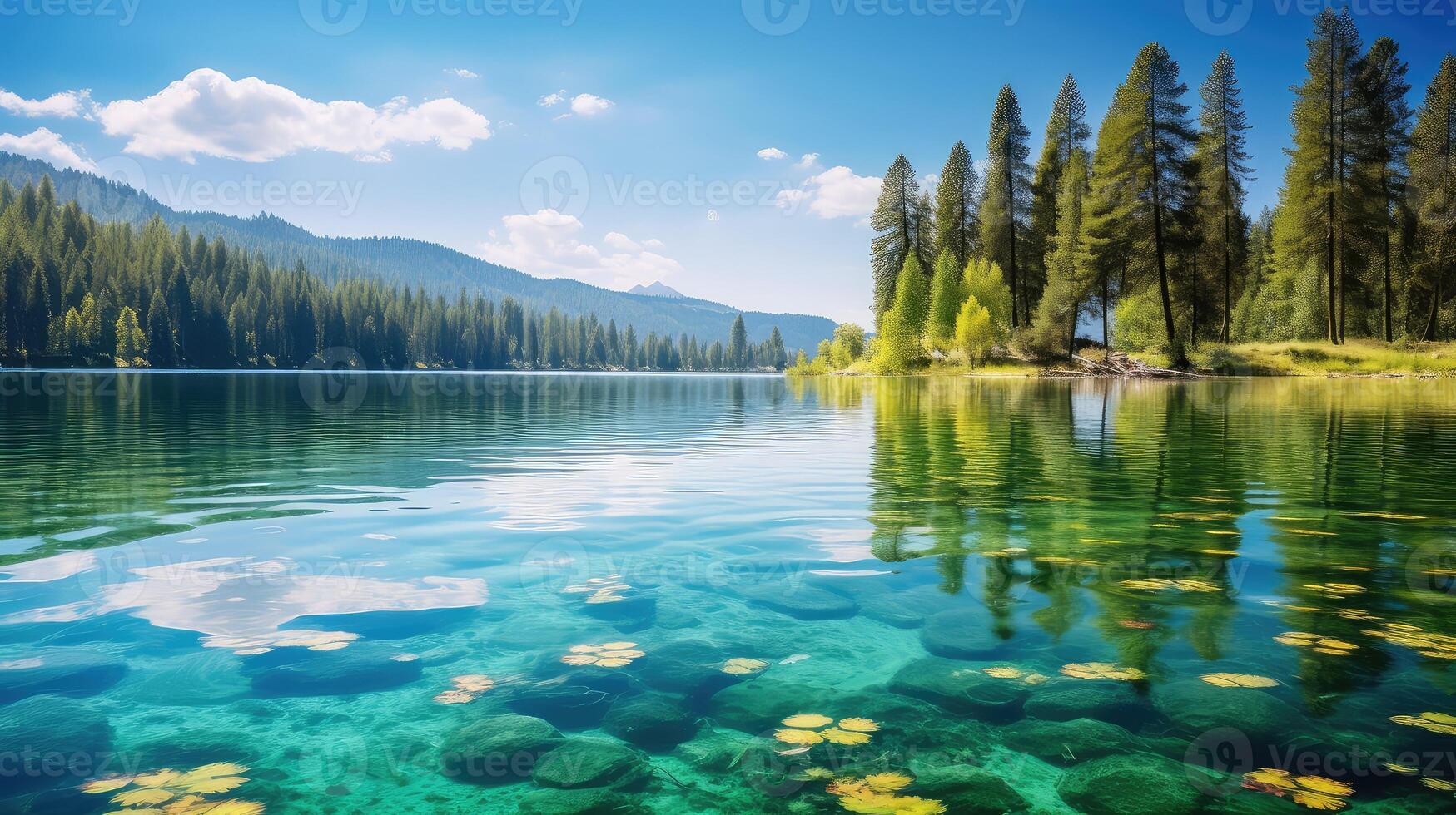 ai généré calme relaxant à Lac ai généré photo