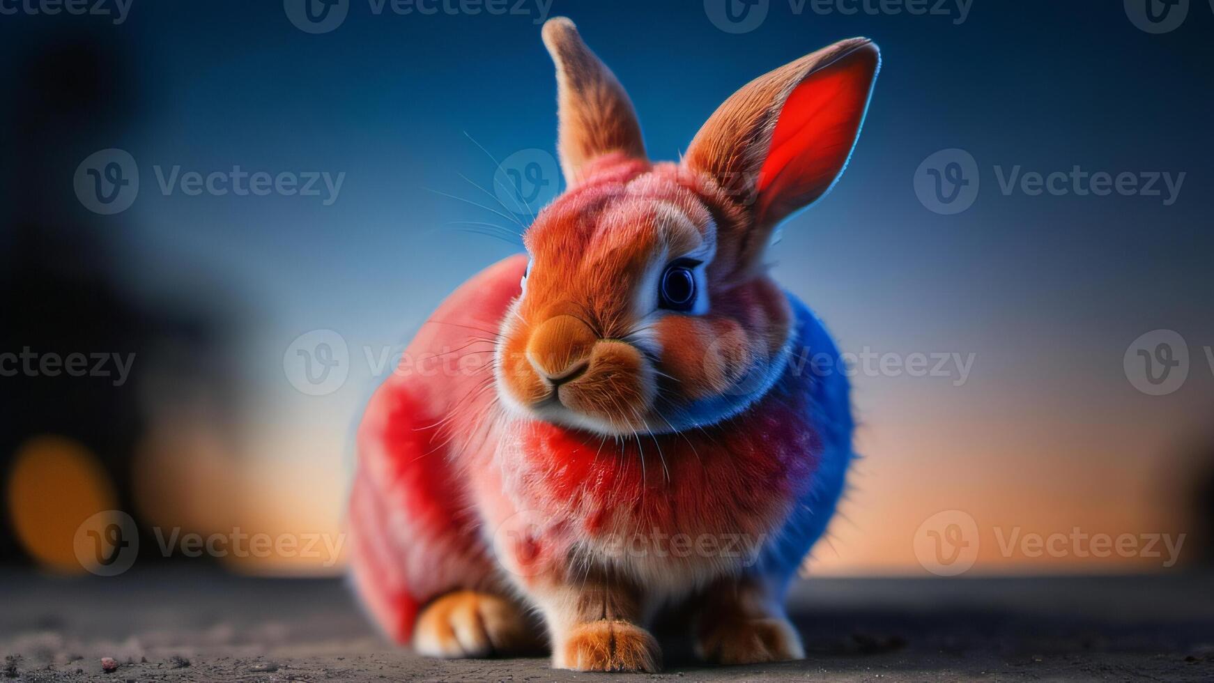 ai généré photo de une rouge et bleu lapin. ai généré