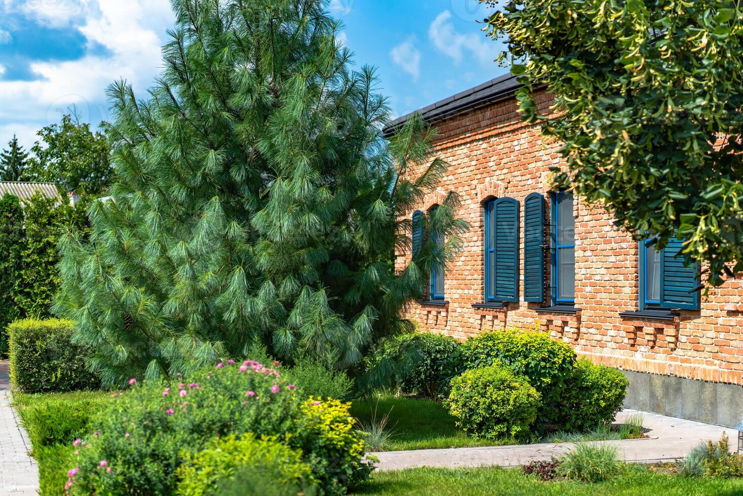 magnifique aménagement paysager avec magnifique les plantes et fleurs. Accueil extérieur photo