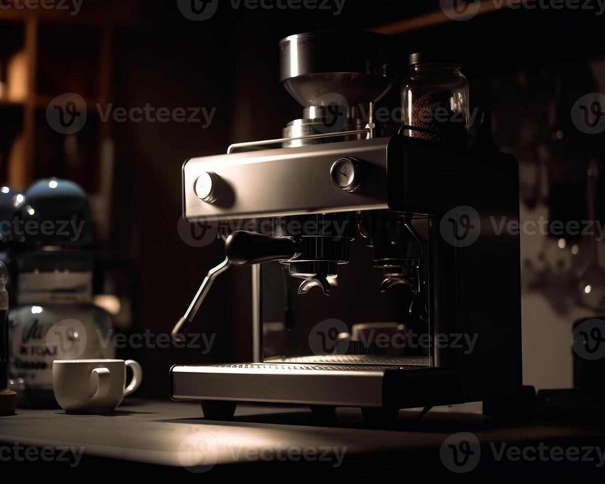 ai généré café machine et tasse de café sur table photo