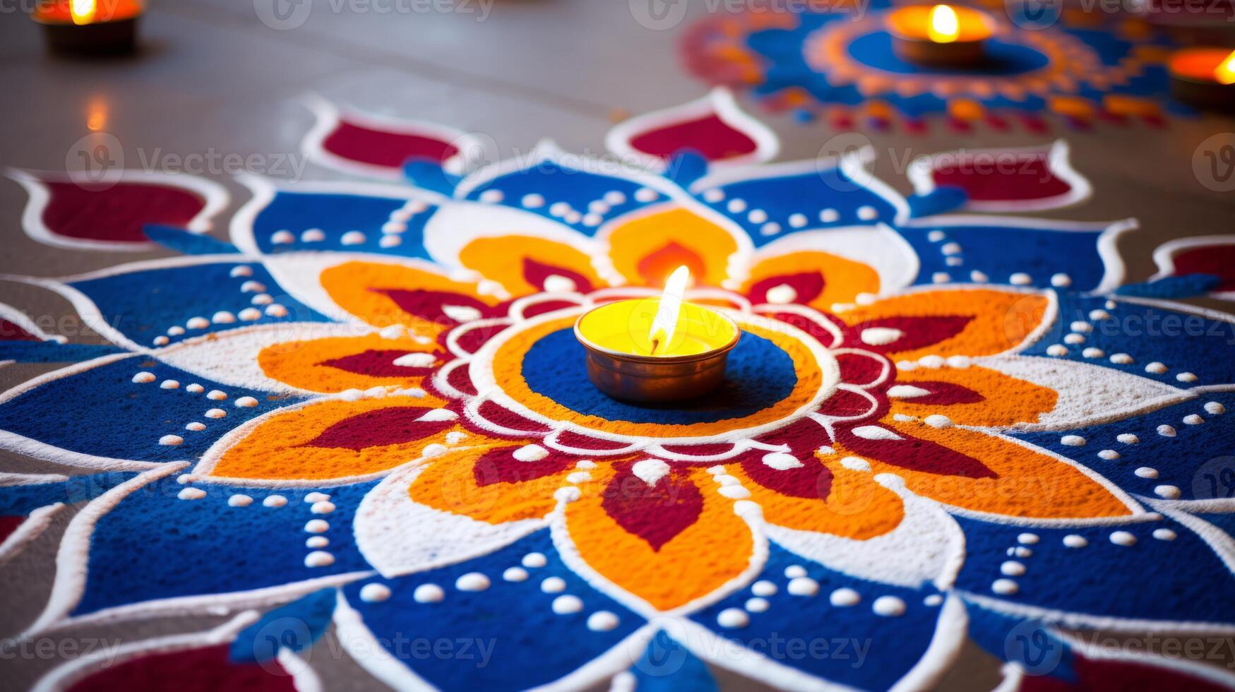 ai généré fermer de une rangoli conception pendant diwali photo