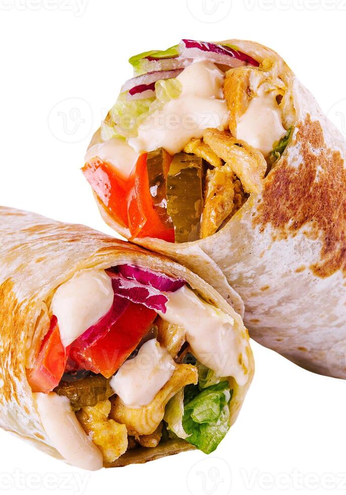 shawarma sandwich isolé sur blanc Contexte photo