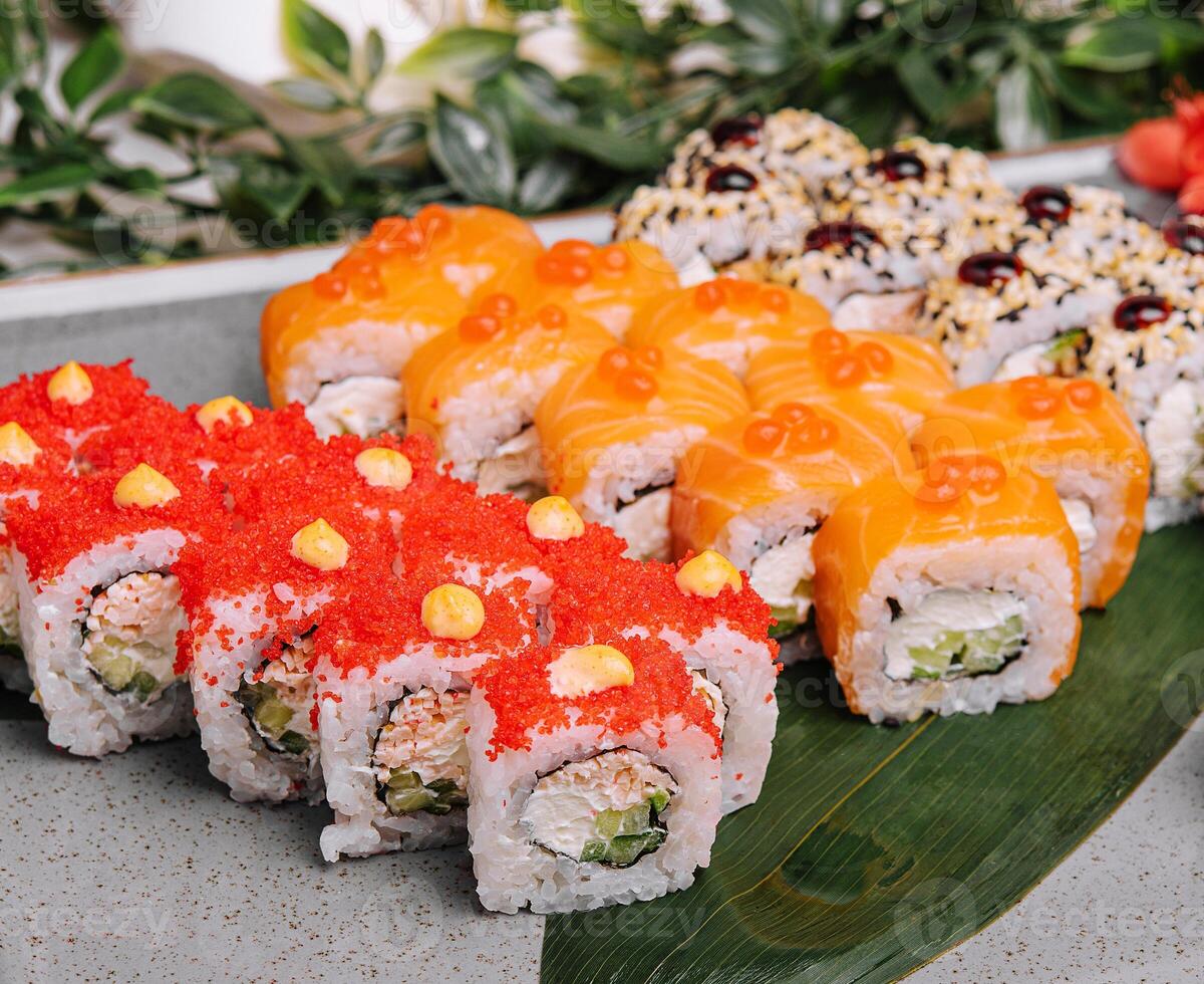 différent les types de Japonais Sushi sur assiette photo