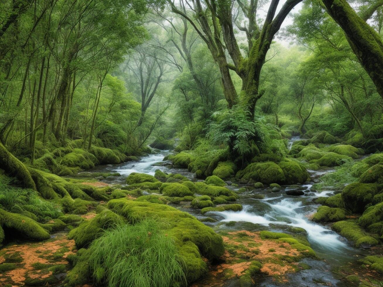 ai généré Naturel vert forêt Contexte Naturel ciel Contexte Naturel mer Contexte ai généré photo