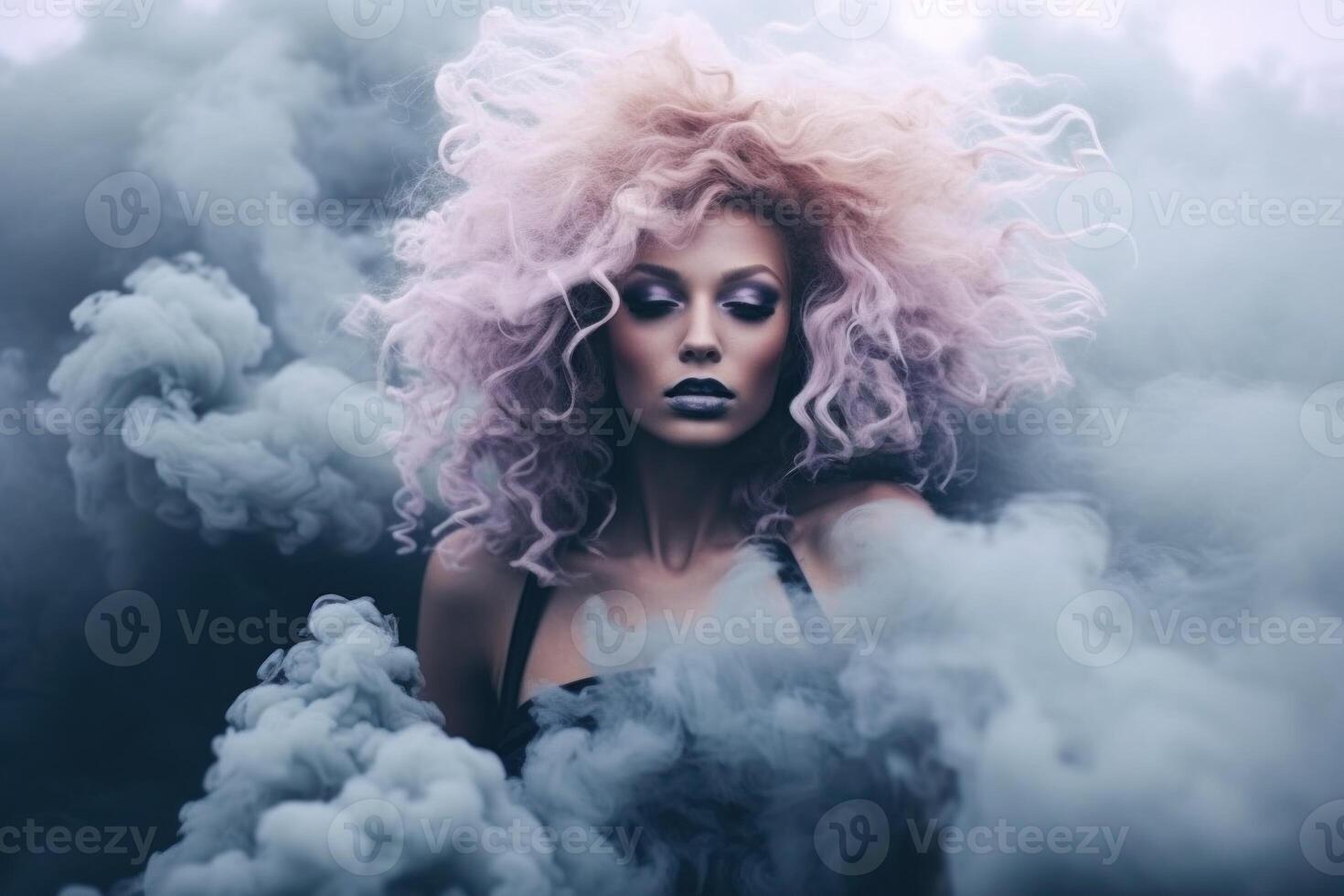 ai généré vibrant bien art femme photo dans coloré fumée. produire ai