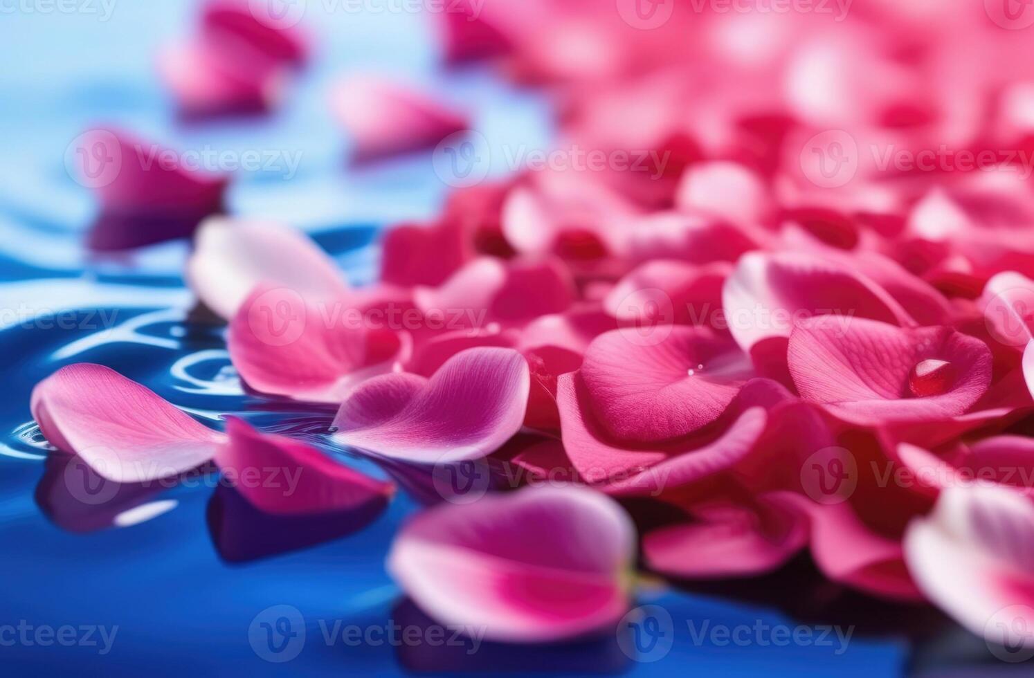 ai généré Songkran, thaïlandais Nouveau année, beaucoup de Rose pétales dans le eau, rose des roses, surface avec ondulations, Contexte de spa et produits de beauté concepts photo