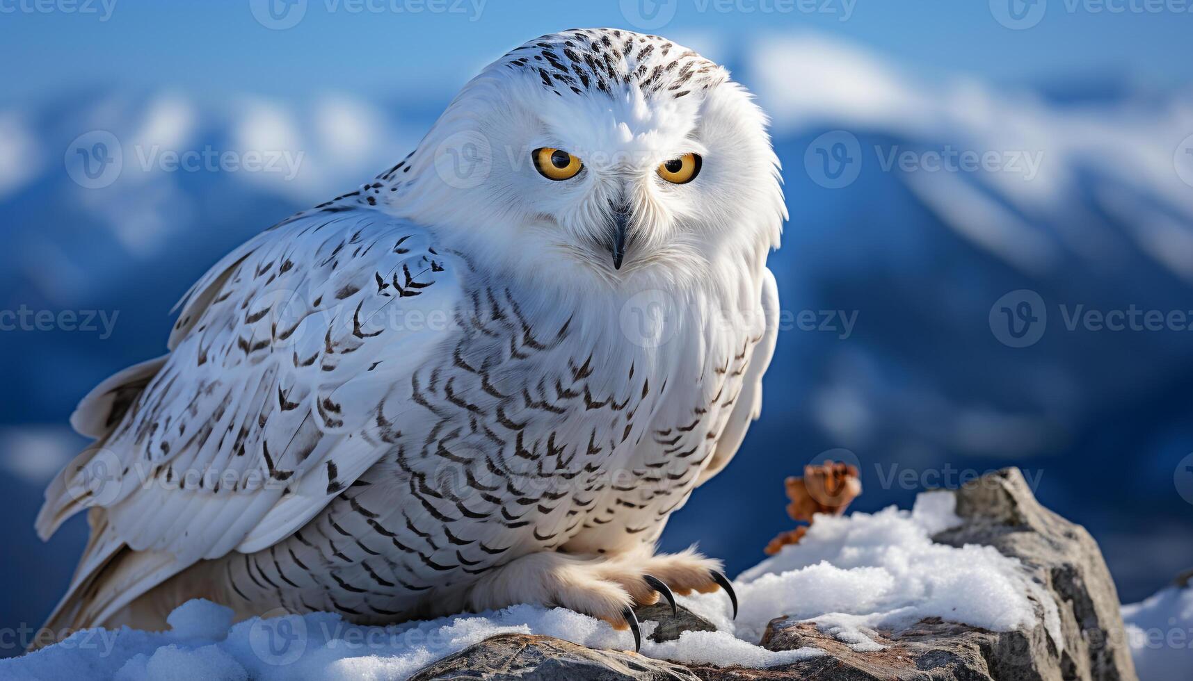 ai généré majestueux Aigle hibou se percher, regarder à caméra dans neigeux forêt généré par ai photo